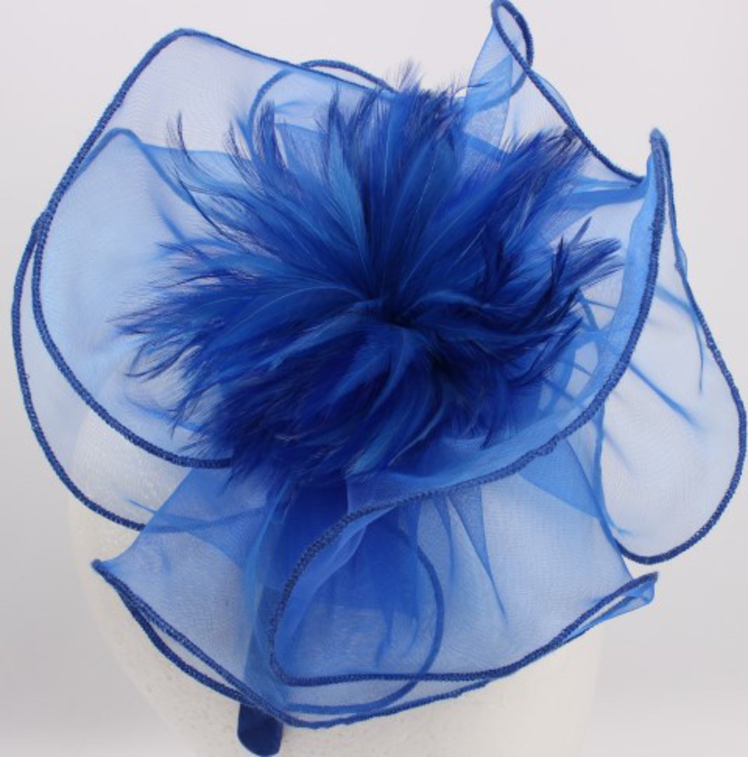 Fascinator w sinamay, organza and feathers Cobolt,Silver,Blk,Navy. HS/1324 image 0